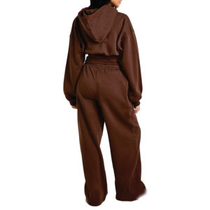 Ensemble de survêtement décontracté pour femme : sweats à capuche zippés et pantalons de jogging à jambes larges en molleton – Tenue athlétique deux pièces – Vente en gros - Product Image 2