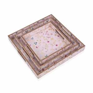 Juego de 3 bandejas de madera lacadas con diseño de lunares, estilo moderno, apilables, aptas para lavavajillas, multifuncionales para uso en mesa - Product Image 2