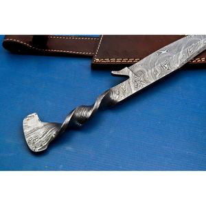 มีดสับโบราณสไตล์ยุคกลาง ทำจากเหล็กดามัสกัสคุณภาพสูง ตีขึ้นรูปด้วยมือ ด้ามจับแบบเต็มด้าม พร้อมซองหนัง - Product Image 3