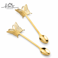 Dekoratives Messing-Schaufel-Löffel-Set mit Goldfinish, Mini-Spatenförmige Schalen mit D-Griff-Design, Langer Griff, Einzigartiges Servierbesteck