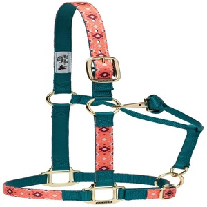 Licol pour cheval en nylon confortable et durable, motif bleu sarcelle et corail, avec quincaillerie en laiton réglable, en nylon épais - Product Image 6