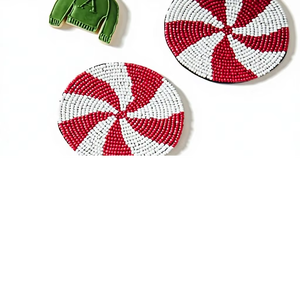 Handmade Durable <b>Beaded</b> Round Mats & Pads <b>Coaster</b> Set Peppermint Swirl Design Bead Embroidery Table Decor Modern HK EXPORTS - Product Image 2