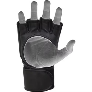 Gants de MMA demi-doigts à paume ouverte en cuir PU noir et rouge, légers, écologiques, durables, respirants pour l'entraînement - Product Image 3