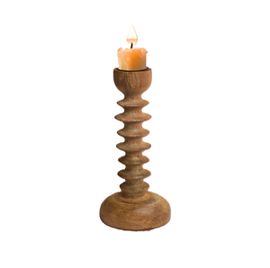 Porte-bougie en bois fait main et personnalisé pour la décoration de la maison et de mariage, pilier à bougie haut pour l'éclairage avec finition naturelle - Product Image 1