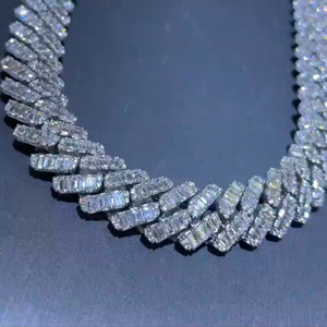 Wholesale Baguette Cut Moissanite Diamond Cuban Chain Solid White Gold <b>Men</b> Women Luxury <b>Necklace</b> - Product Image 2