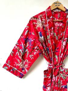 Robe Kimono Naaz Textile à Imprimé Bloc Dessin Animé pour Femme, en Coton Doux, Tenue d'Été Faite à la Main, Style ODM, Col en V, Taille Élastique, Longueur Intégrale - Product Image 3