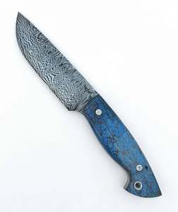 Cuchillo utilitario de hoja fija de acero de Damasco hecho a mano con mango de madera azul personalizado, herramienta EDC - Product Image 6