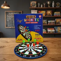 Jeu de fléchettes magnétiques en bois Toys Genie, 15 pouces, avec 6 fléchettes, sûr pour les enfants et les adultes, jeu de cible double face pour intérieur et extérieur