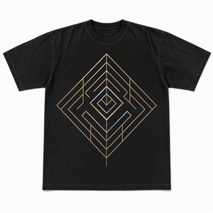 T-shirt oversize noir pour homme, imprimé loup et flammes, manches courtes, col rond, streetwear - Product Image 1