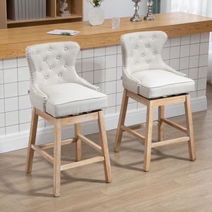 Set di 2 Sgabelli da Bar Moderni Bianco Crema, Eleganti con Finitura Anticata e Borchie, Schienale Curvo, Struttura in Legno, per Cucina e Bar di Casa - Product Image 2