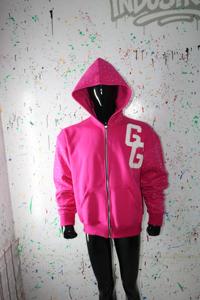 เสื้อฮู้ดดี้สีชมพู GG ซิป ผ้าฝ้าย 100% สำหรับผู้ชาย ใส่ในฤดูหนาว - Product Image 2