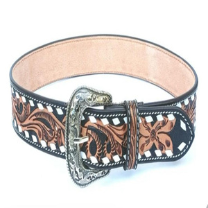 Ceinture Western Large Sur Mesure pour Homme en Cuir Gaufré Floral et Repoussé, Style Décontracté avec Bouton-Pression en Alliage pour Faciliter le Changement de Boucle - Product Image 1