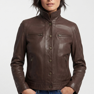 <b>Women's</b> Genuine Sheep Leather <b>Racer</b> <b>Jacket</b> Slim Fit Motorcycle Riding Windproof Breathable Full Sleeve Stand Collar Chest Pocket - Product Image 1