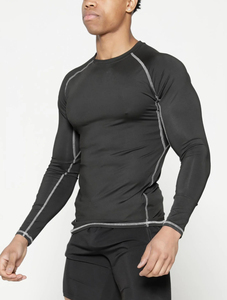 Men's Black Long Sleeve Compression T Shirt O Neck Quick Dry Slim Fit Gym Workout Sports Base <b>Layer</b> Activewear OEM ODM <b>Top</b> - Product Image 1