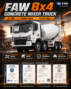 Camion malaxeur à béton FAW 8x4 31 tonnes 7,09 m³ – Véhicule malaxeur à ciment robuste – Prix usine pour projets de construction - Product Image 1