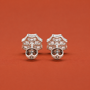 S925 Sterling Silver <b>Moissanite</b> Floral Stud <b>Earrings</b> with Round Diamond Shape Center and Petal Inspired Cluster Design - Product Image 4
