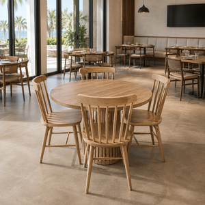 Ensemble de table à manger ronde en bois de style mid-century modern avec 4 chaises à dossier à lattes pour la salle à manger - Product Image 3