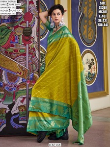 Sari Tradicional de Seda Mehira con Estampado Floral para Bodas y Diwali, Absorbe la Humedad y Evita Arrugas, para Todas las Temporadas - Product Image 3