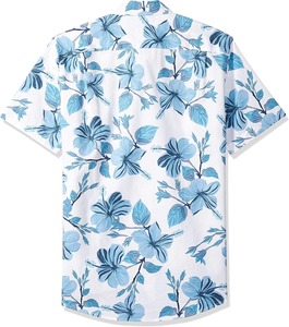 เสื้อเชิ้ตฮาวายแขนสั้นลายดอกไม้สีขาวน้ำเงินสำหรับผู้ชาย ผ้าฝ้ายป๊อปลิน 100% สวมใส่สบายในฤดูร้อน ปกคอพับได้ พิมพ์ลาย ระบายอากาศได้ดี แห้งเร็ว - Product Image 3