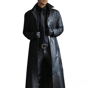 HARAZ INTERNATIONAL <b>Men's</b> <b>Long</b> Genuine Leather Trench Coat Turn-Down Collar Waterproof Formal Winter <b>Jacket</b> Single Breasted - Product Image 1