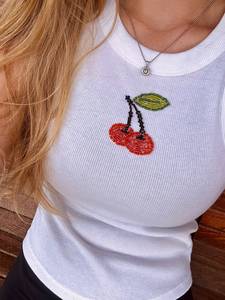 Margarita Cocktail Glass Beaded Embroidery Cotton <b>TShirt</b> Women Casual Summer Short Sleeve Top Bulk Distributor - Product Image 6