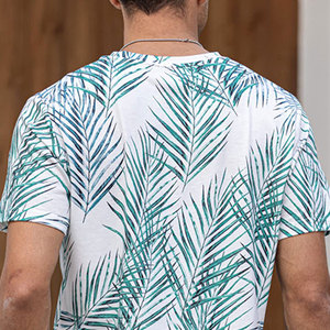 Ensemble chemise et short pour homme, imprimé palmiers tropicaux, tenue décontractée d'été, short en coton tricoté respirant, t-shirt assorti, taille XL - Product Image 2