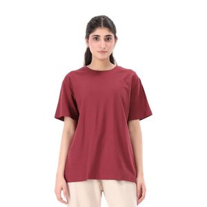 Camiseta de manga corta con cuello redondo para mujer, color burdeos, corte relajado, informal, básica, holgada, para el día a día, ropa de moda para mujer - Product Image 1