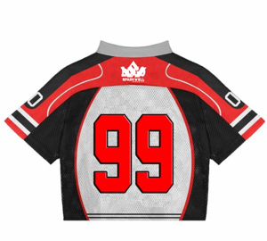 Camiseta de Fútbol Americano Personalizada BRANDNAME, Cuello en V, Manga Corta, Malla Transpirable, 100% Poliéster, Unisex, Adulto, Blanco Marino Frontal - Product Image 4