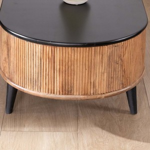 Vandana Silver Style rounded <b>coffee</b> <b>table</b> in natural and <b>black</b> acacia wood - Product Image 3