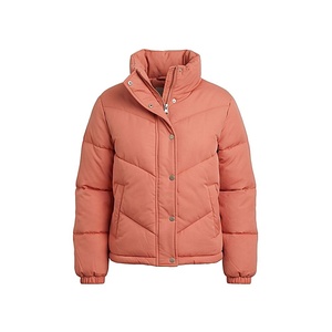 Women's Quilted Jacket Coral Stand Collar Full Sleeve Winter Short Length Polyester Filling Zipper Closure - Product Image 1
