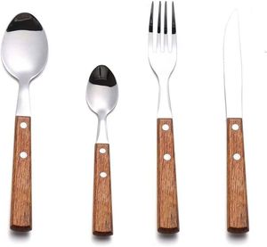 Dining Stainless Steel <b>Flatware</b> Set With Wooden Handle Stylish Kitchen Utensils For Home Hotel Restaurant - Product Image 3