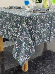 Nappe en coton indienne faite à la main, magnifique nappe en coton imprimée à la main pour mariage, nappe en coton à vendre - Product Image 5
