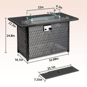Tavolo da Esterno con Braciere a Gas Naturale da 43 Pollici, Design Moderno Quadrato con Vetro Refrattario e Tecnologia Senza Fumo - Product Image 6
