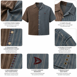 Camisa Retro con Cuello Camp y Rayas Divididas, Estilo Y2K, Oversize, de Manga Corta, para Hombre, Streetwear, con Botones, Venta al por Mayor - Product Image 6
