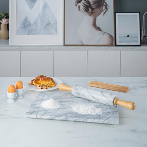 Marble Rolling <b>Board</b> and Marble Roller <b>Pin</b> Stand Round Pastry <b>Board</b> and Dough Scraper <b>White</b> Stone Kitchen Baking Tools - Product Image 4