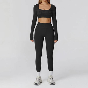 Nouvel ensemble de sport/yoga 2 pièces pour femme, écologique et personnalisable, dos ouvert, sans couture, sans manches, taille haute, tenue active - Product Image 1