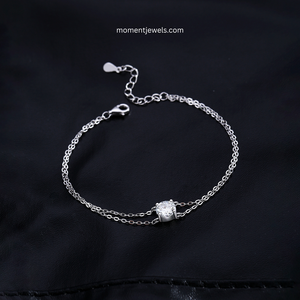 Simple Style 925 Sterling Silver Moissanite <b>Bracelet</b> for Women Shiny Round Pendant Cable Chain <b>Bracelet</b> Rhodium Plated - Product Image 1