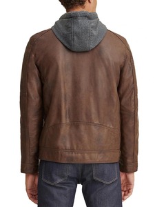 เสื้อแจ็คเก็ตหนังเทียมสีน้ำตาลมีฮู้ด - Product Image 2