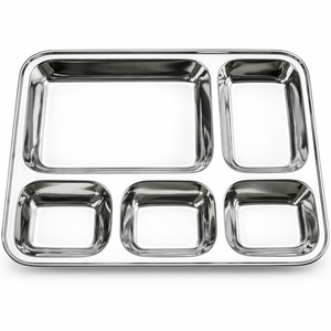Bandeja de Servir de Acero Inoxidable con 5 Compartimentos, Plato Dividido Rectangular para Alimentos, para Restaurante, Escuela, Cafetería - Product Image 1