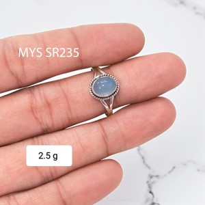 Bague en argent sterling 925 véritable avec pierre précieuse calcédoine bleue taille ovale, anneau fendu fait main, bijoux fins, bague de mariage, directement de l'usine - Product Image 1