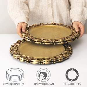 Assiette de présentation dorée de luxe pour mariage, hôtel, restaurant, décoration de table - Product Image 2