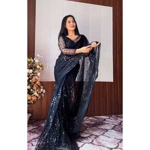 Superbe Saree prêt-à-porter avec paillettes et fil pour les robes de bal - Product Image 4