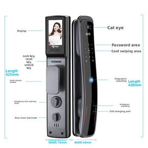 ระบบล็อคประตูอัจฉริยะแบบยืดหยุ่น พร้อมระบบสแกนใบหน้า ลายนิ้วมือ รหัสผ่าน และแอปควบคุมระยะไกล - รองรับการเข้าใช้งานชั่วคราวสำหรับแขกผู้เข้าพัก  จัดเก็บข้อมูลบนคลาวด์ สำหรับประตูไม้ - Product Image 2