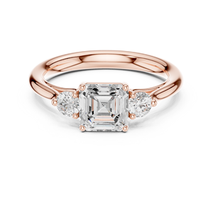 Anillo de Compromiso con Diamante Moissanite Corte Asscher Color D, Acabado en Oro Rosa, Plata de Ley con Piedras Laterales Redondas, Anillo de Boda - Product Image 1