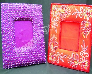 Zari <b>Embroidery</b> Photo <b>Frame</b> Pictures <b>Frames</b> Square crystal photo <b>frame</b> Ornate beaded design tabletop Horizontal display - Product Image 1