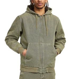 Custom Wash Heavy <b>Canvas</b> <b>Work</b> <b>Jacket</b> With Lined Vintage Worker Hooded <b>Jacket</b> Zip up Acid Wash <b>Work</b> <b>Jacket</b> - Product Image 1
