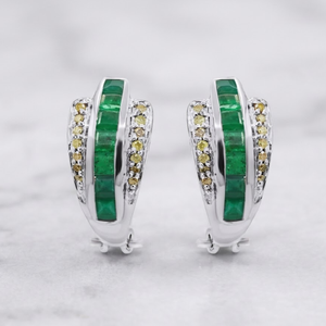 Natural High Quality Emerald And Diamond Gemstone 925 <b>Solid</b> Sterling <b>Silver</b> Handmade Women Hoop <b>Earrings</b> Jewelry For Wholesale - Product Image 6