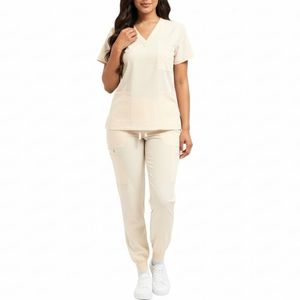 Ensemble de tenues professionnelles médicales de haute qualité pour infirmières, uniforme d'hôpital à col montant pour le personnel féminin, blouses respirantes personnalisables - Product Image 4