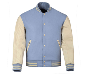 Veste universitaire pour homme, bleu clair beige, polyester/coton, manches à col montant, fermeture boutonnée, style preppy, coupe classique, vêtements d'hiver - Product Image 2