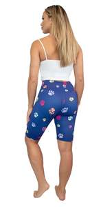 Shorts de sport pour femme à taille basse, imprimé floral bleu, respirant, en coton et élasthanne tricoté, coupe régulière, avec cordon de serrage - Product Image 3